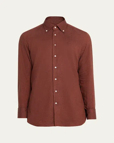 Bergdorf Goodman Men's Twill Flannel Dress Shirt In Brown