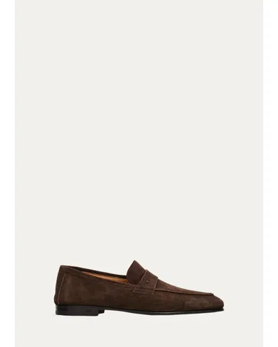 Bergdorf Goodman Men's Waterproof Suede Leather-sole Penny Loafers In Brown