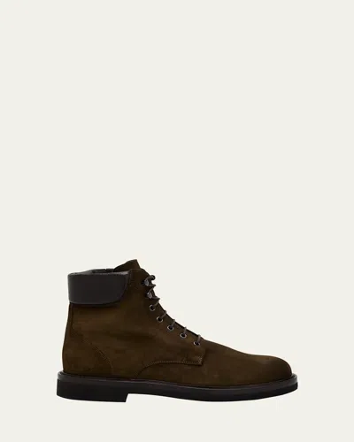Bergdorf Goodman Men's Waterproof Suede Side Zip Lace-up Boots In Green