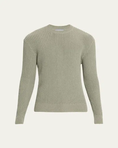 Bergdorf Goodman Men's Wide Rib Cotton Crewneck Sweater In Verde Nero