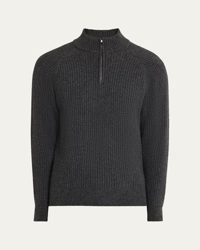 Bergdorf Goodman Men's Wool And Cashmere Rib Half-zip Sweater In Graphite