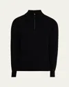 Bergdorf Goodman Men's Wool And Cashmere Rib Half-zip Sweater In Nero