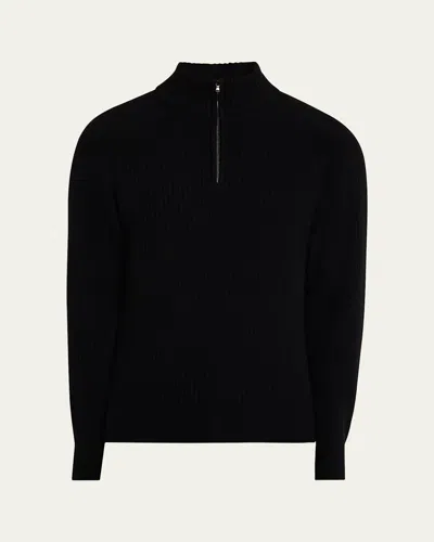 BERGDORF GOODMAN MEN'S WOOL AND CASHMERE RIB HALF-ZIP SWEATER
