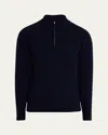 Bergdorf Goodman Men's Wool And Cashmere Rib Half-zip Sweater In Nero