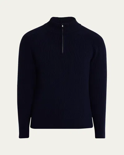Bergdorf Goodman Men's Wool And Cashmere Rib Half-zip Sweater In Notte