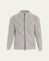 Bergdorf Goodman Men's Wool-cashmere Cable Knit Full-zip Sweater In Grey
