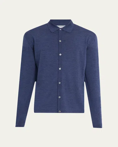 Bergdorf Goodman Men's Wool Overshirt Cardigan In Blue