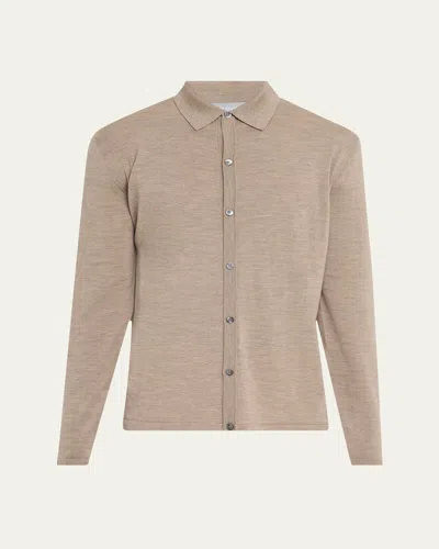 Bergdorf Goodman Men's Wool Overshirt Cardigan In Taupe