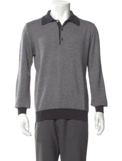 Pre-owned Bergdorf Goodman Merino Wool Colorblock Pattern Shirt In Gray
