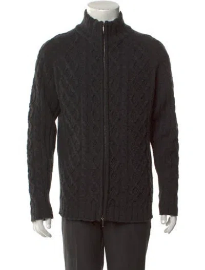 Pre-owned Bergdorf Goodman Merino Wool Mock Neck Cardigan In Black