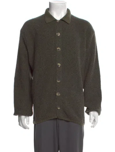 Pre-owned Bergdorf Goodman Merino Wool V-neck Cardigan In Green
