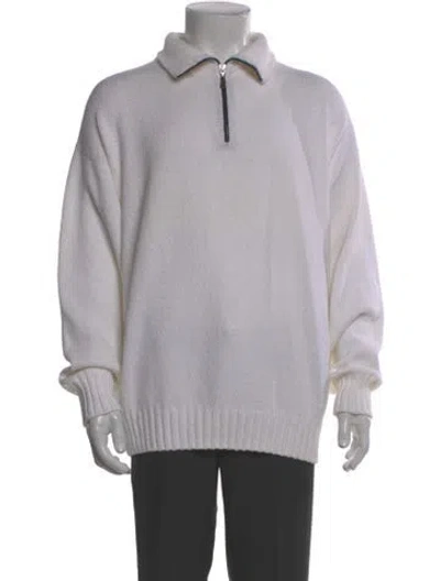 Pre-owned Bergdorf Goodman Mock Neck Long Sleeve Pullover In White