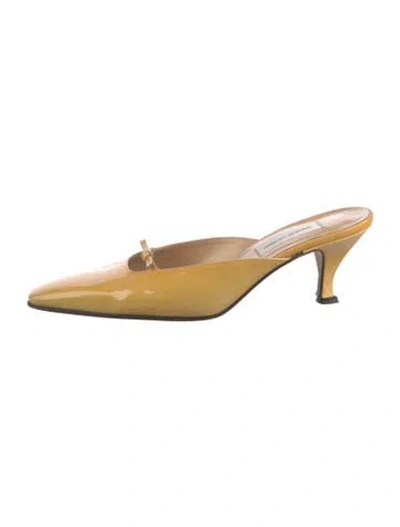 Pre-owned Bergdorf Goodman Patent Leather Mules In Yellow