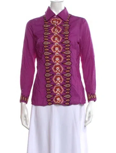 Pre-owned Bergdorf Goodman Patterned Long Sleeve Button-up Top In Purple