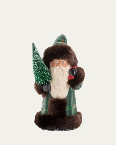 Bergdorf Goodman Pine Cone Glitter Santa Figure In Green