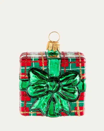 Bergdorf Goodman Plaid Present Christmas Ornament In Green