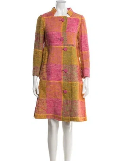 Pre-owned Bergdorf Goodman Plaid Print Coat In Orange