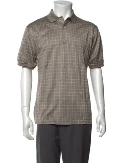 Pre-owned Bergdorf Goodman Plaid Print Collar Polo Shirt In Neutrals