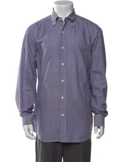 Pre-owned Bergdorf Goodman Plaid Print Long Sleeve Dress Shirt In White