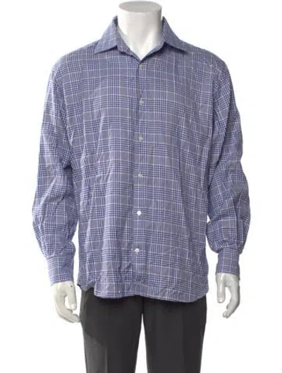 Pre-owned Bergdorf Goodman Plaid Print Long Sleeve Shirt In Blue