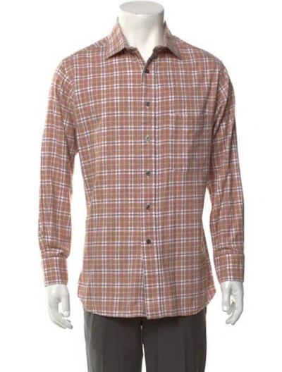 Pre-owned Bergdorf Goodman Plaid Print Long Sleeve Shirt In Pink