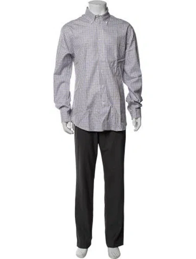 Pre-owned Bergdorf Goodman Plaid Print Long Sleeve Shirt In White
