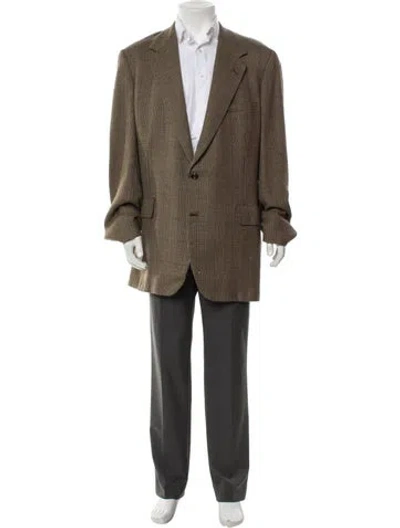 Pre-owned Bergdorf Goodman Plaid Print Overcoat In Brown