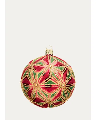 Bergdorf Goodman Red & Green Art Deco Ball Christmas Ornament
