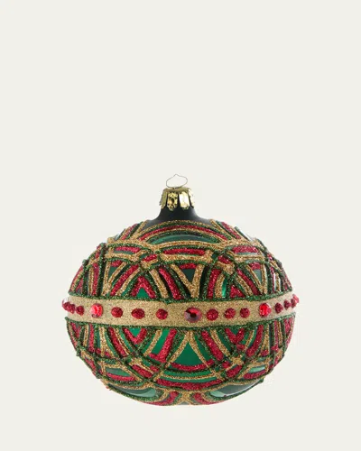 Bergdorf Goodman Red, Green, & Gold Glitter Ball Ornament In Multi