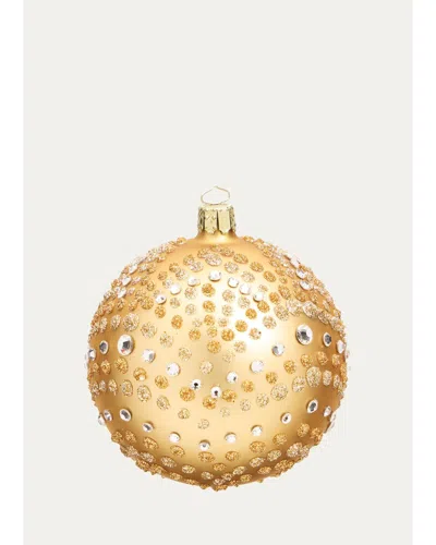 Bergdorf Goodman Rhinestones & Glitter Polka Dots On Gold Ball Christmas Ornament In Blue
