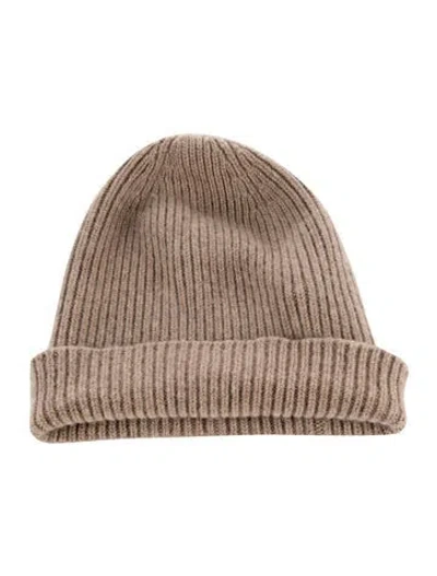 Pre-owned Bergdorf Goodman Rib Knit Cashmere Beanie In Neutral