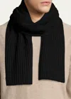 Bergdorf Goodman Ribbed Cashmere Scarf, Black In Navy