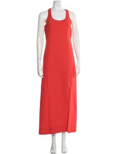 Pre-owned Bergdorf Goodman Scoop Neck Long Dress In Red