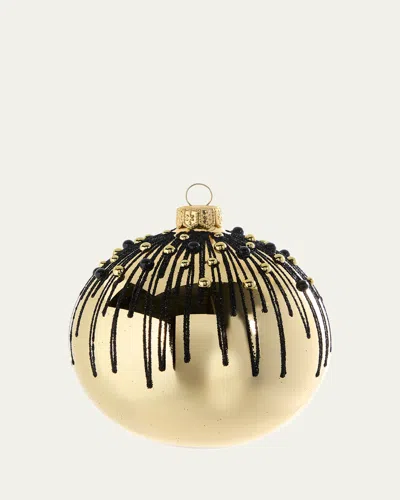 Bergdorf Goodman Shiny Gold Ball Ornament With Black Glitter