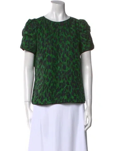 Pre-owned Bergdorf Goodman Silk Animal Print T-shirt In Green