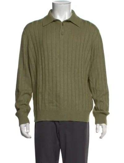 Pre-owned Bergdorf Goodman Silk Collar Polo Sweater In Green