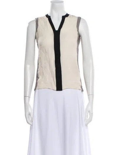 Pre-owned Bergdorf Goodman Silk Colorblock Pattern Blouse In Neutral