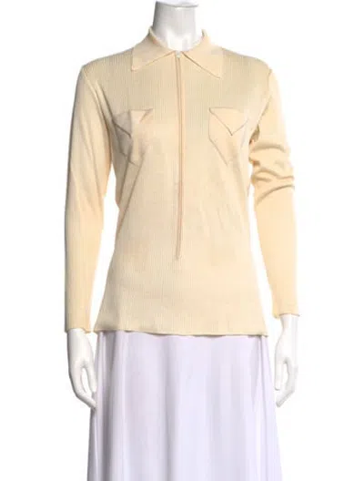 Pre-owned Bergdorf Goodman Silk Long Sleeve Polo In Neutrals