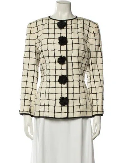 Pre-owned Bergdorf Goodman Silk Plaid Print Jacket In Neutral
