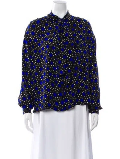Pre-owned Bergdorf Goodman Silk Polka Dot Print Blouse In Black