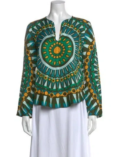 Pre-owned Bergdorf Goodman Silk Printed Blouse In Green