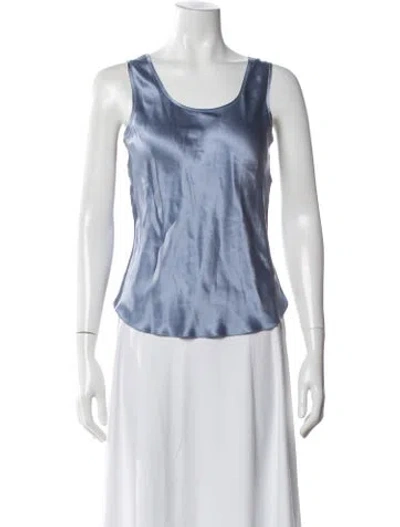 Pre-owned Bergdorf Goodman Silk Scoop Neck Top In Blue