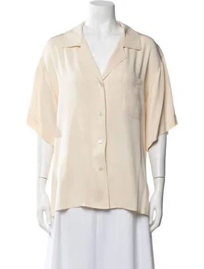 Pre-owned Bergdorf Goodman Silk Short Sleeve Button-up Top In Neutrals