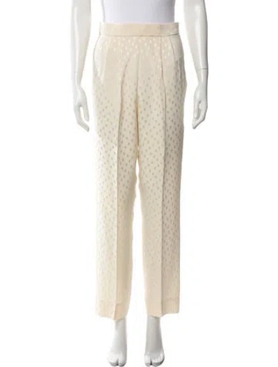 Pre-owned Bergdorf Goodman Silk Straight Leg Pants In Neutrals