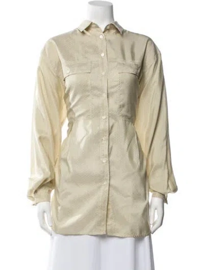 Pre-owned Bergdorf Goodman Silk Striped Button-up Top In Neutrals