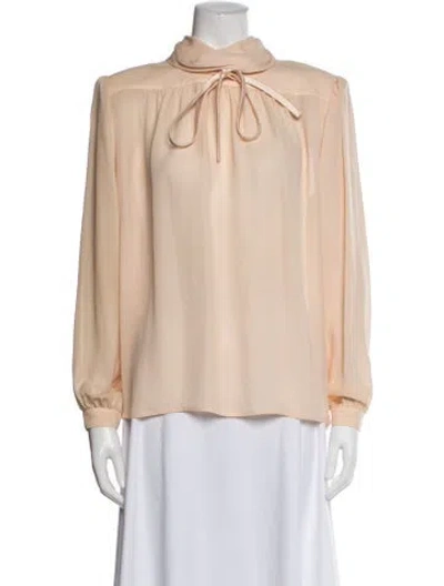 Pre-owned Bergdorf Goodman Silk Tie Neck Blouse In Neutral