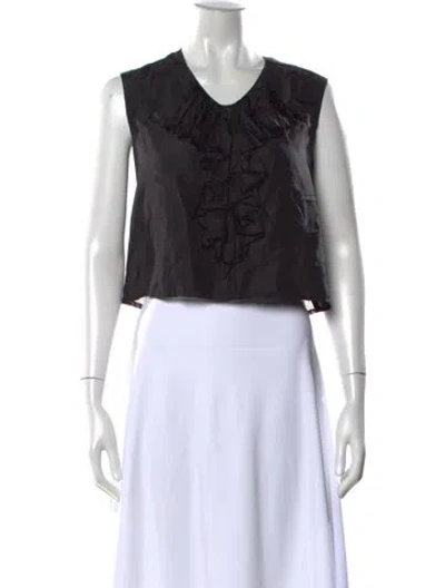 Pre-owned Bergdorf Goodman Silk V-neck Blouse In Black