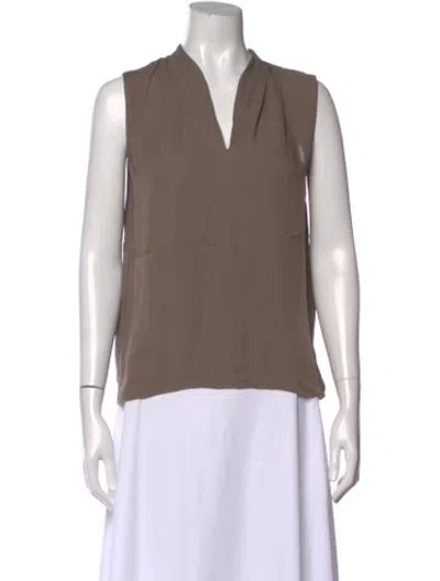 Pre-owned Bergdorf Goodman Silk V-neck Blouse In Brown
