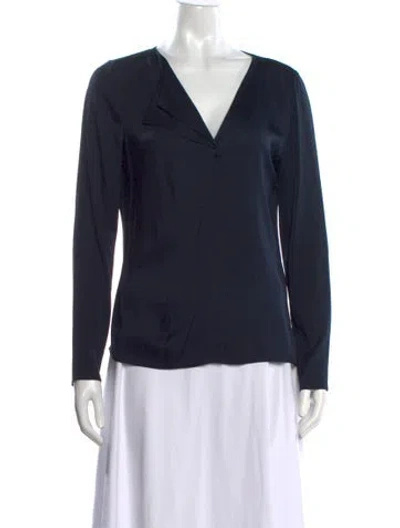 Pre-owned Bergdorf Goodman Silk V-neck Top In Blue