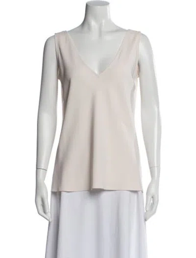 Pre-owned Bergdorf Goodman Silk V-neck Top In Neutral
